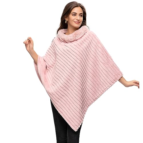 Glamexx24 Damen Poncho Eleganter Cape Winterfell-Poncho mit Rundhalsausschnitt, dicker Umhang aus warmem Strickfell von Glamexx24