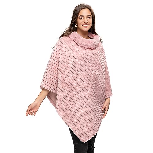 Glamexx24 Damen Poncho Eleganter Cape Winterfell-Poncho mit Rundhalsausschnitt, dicker Umhang aus warmem Strickfell von Glamexx24