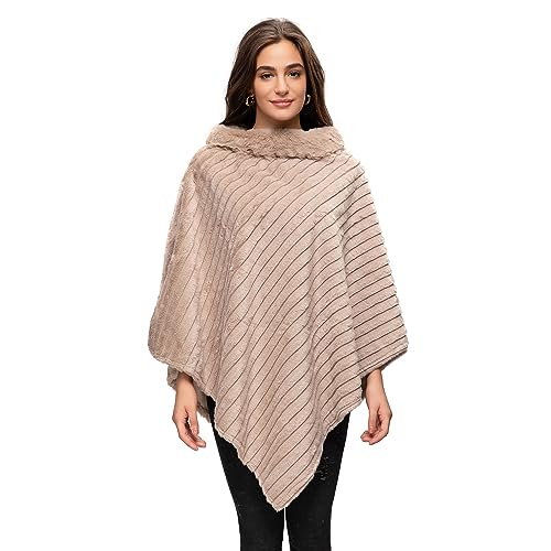 Glamexx24 Damen Poncho Eleganter Cape Winterfell-Poncho mit Rundhalsausschnitt, dicker Umhang aus warmem Strickfell von Glamexx24