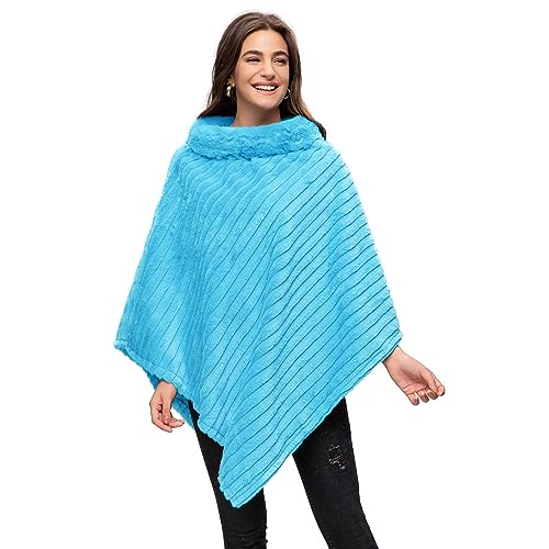 Glamexx24 Damen Poncho Eleganter Cape Winterfell-Poncho mit Rundhalsausschnitt, dicker Umhang aus warmem Strickfell von Glamexx24