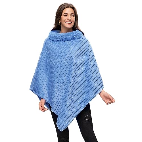 Glamexx24 Damen Poncho Eleganter Cape Winterfell-Poncho mit Rundhalsausschnitt, dicker Umhang aus warmem Strickfell von Glamexx24