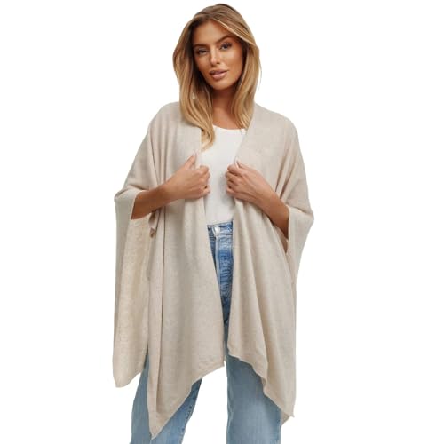 Glamexx24 Damen Poncho Schal Cashmere Feeling Strick Cape Frauen Poncho Cardigan XXL Umhängetuch für Frühling und Herbst Made in Italy von Glamexx24