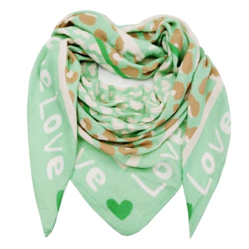Glamexx24 Damen Schal Dreieck Schal Love Herz Baumwolle Dreieckstuch für Frühling, Sommer, Herbst und Winter Made in Italy, Mittelgruen von Glamexx24