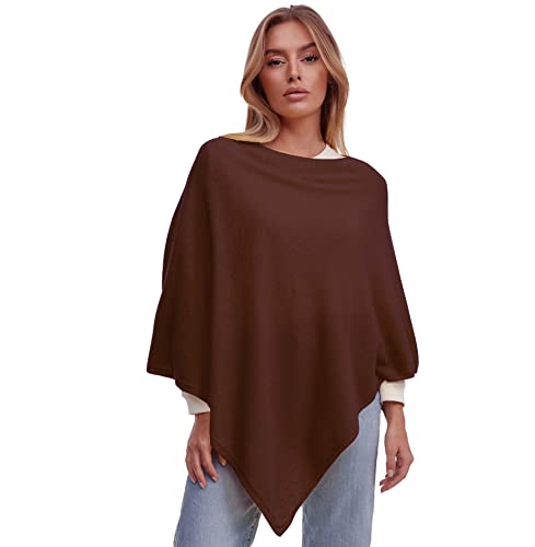 Glamexx24 Damen Strick Poncho Unifarbe Cape Feinstrick XXL Pullover Made in Italy, Dunkel Braun, L von Glamexx24