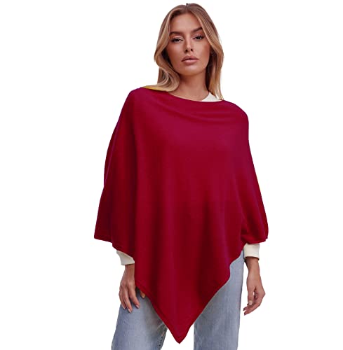 Glamexx24 Damen Strick Poncho Unifarbe Cape Feinstrick XXL Pullover Made in Italy, Dunkel Rot, S von Glamexx24