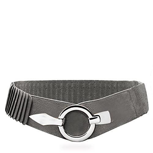 Glamexx24 Elastischer Damen Taillengürtel gürtel 6cm breiter Hüftgürtel mit silberner Ring (Grau, Taillenweite 75cm-110cm) von Glamexx24