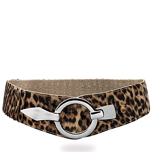 Glamexx24 Elastischer Damen Taillengürtel gürtel 6cm breiter Hüftgürtel mit silberner Ring (Leopard, Taillenweite 75cm-110cm) von Glamexx24