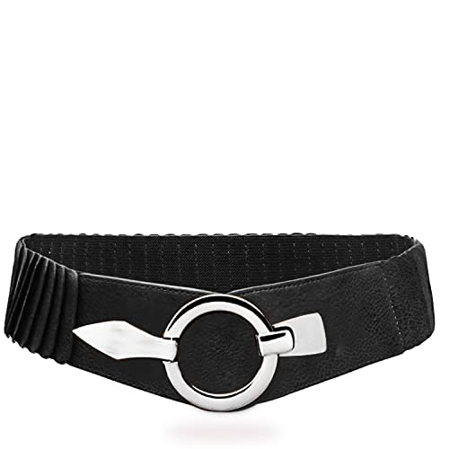 Glamexx24 Elastischer Damen Taillengürtel gürtel 6cm breiter Hüftgürtel mit silberner Ring (Schwarz, Taillenweite 75cm-110cm) von Glamexx24