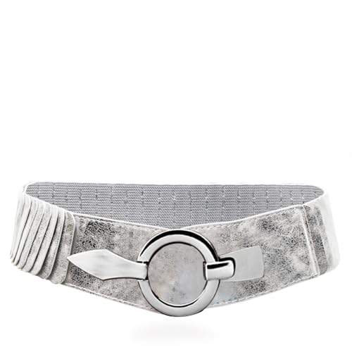 Glamexx24 Elastischer Damen Taillengürtel gürtel 6cm breiter Hüftgürtel mit silberner Ring (Silber, Taillenweite 75cm-110cm) von Glamexx24