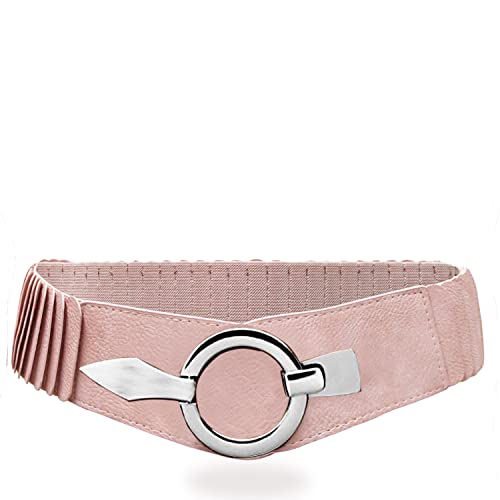 Glamexx24 Elastischer Damen Taillengürtel gürtel 6cm breiter Hüftgürtel mit silberner Ring (Rosa, 85cm (Taillenweite 76-108cm)) von Glamexx24