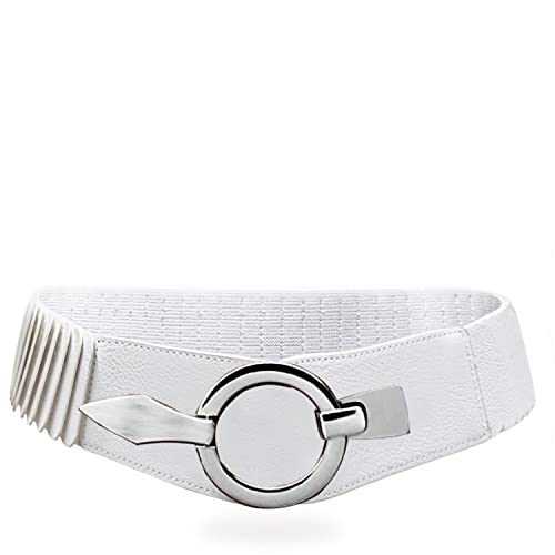 Glamexx24 Elastischer Damen Taillengürtel gürtel 6cm breiter Hüftgürtel mit silberner Ring (Weiß, Taillenweite 75cm-110cm) von Glamexx24