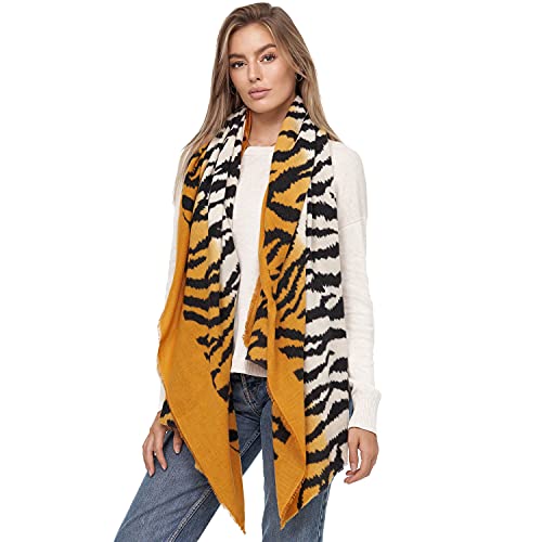 Glamexx24 Damen XXL Schal Kuscheliger warmer Leoparden Muster 3 farbiger Fransen Poncho Schal Oversized Deckenschal von Glamexx24