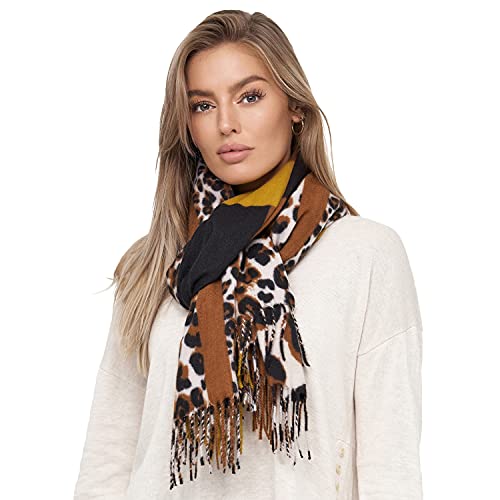 Glamexx24 Damen XXL Schal Kuscheliger warmer Leoparden Muster 3 farbiger Fransen Poncho Schal Oversized Deckenschal von Glamexx24