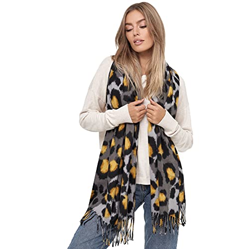 Glamexx24 Damen XXL Schal Kuscheliger warmer Leoparden Muster 3 farbiger Fransen Poncho Schal Oversized Deckenschal von Glamexx24