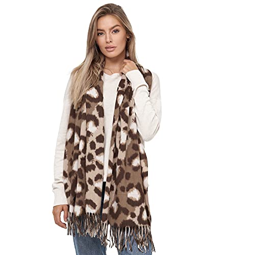 Glamexx24 Damen XXL Schal Kuscheliger warmer Leoparden Muster 3 farbiger Fransen Poncho Schal Oversized Deckenschal von Glamexx24