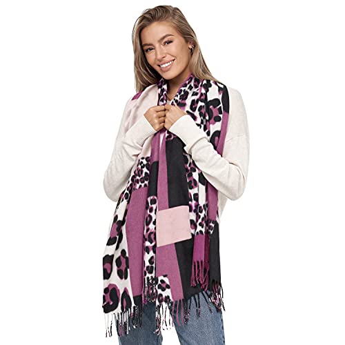 Glamexx24 Damen XXL Schal Kuscheliger warmer Leoparden Muster 3 farbiger Fransen Poncho Schal Oversized Deckenschal von Glamexx24