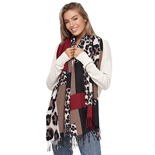 Glamexx24 Damen XXL Schal Kuscheliger warmer Leoparden Muster 3 farbiger Fransen Poncho Schal Oversized Deckenschal von Glamexx24