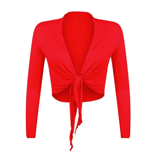 Glamexx24 Damen elegante Bolero Jäckchen Langarm Achselzucken Strickjacke BL0001, Rot, XL von Glamexx24