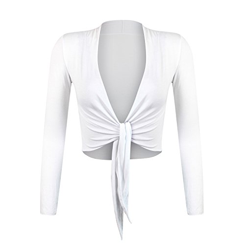 Glamexx24 Damen Elegante Bolero Jäckchen Langarm Achselzucken Strickjacke BL0001, Weiss, XL von Glamexx24