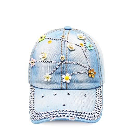 Glamexx24 Jeans Baseball Cap Damen Verstellbare Basecap mit Strasssteinen Atmungsaktive Baumwolle Baseballkappe für Outdoor Running Tennis Golf von Glamexx24