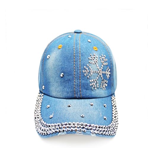 Glamexx24 Jeans Baseball Cap Damen Verstellbare Basecap mit Strasssteinen Atmungsaktive Baumwolle Baseballkappe für Outdoor Running Tennis Golf von Glamexx24
