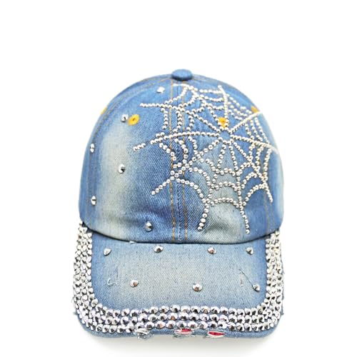 Glamexx24 Jeans Baseball Cap Damen Verstellbare Basecap mit Strasssteinen Atmungsaktive Baumwolle Baseballkappe für Outdoor Running Tennis Golf von Glamexx24