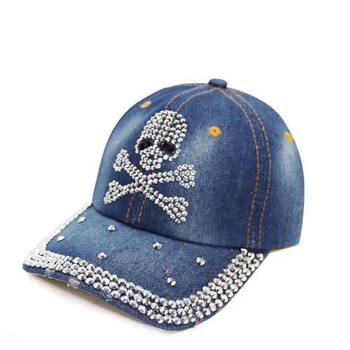 Glamexx24 Jeans Baseball Cap Unisex mit Strasssteinen Basecap mit Verstellbarer Schnalle Sonnen Kappe für Wandern und Sport, Totkopf-Hell von Glamexx24