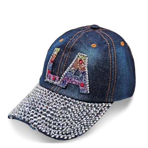 Glamexx24 Jeans Baseball Cap Unisex mit Strasssteinen Basecap mit Verstellbarer Schnalle Sonnen Kappe für Wandern und Sport von Glamexx24
