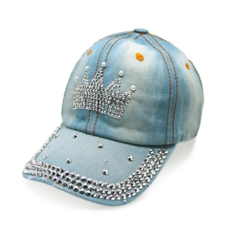 Glamexx24 Jeans Baseball Cap Unisex mit Strasssteinen Basecap mit Verstellbarer Schnalle Sonnen Kappe für Wandern und Sport von Glamexx24