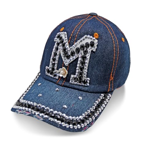 Glamexx24 Jeans Baseball Cap Unisex mit Strasssteinen Basecap mit Verstellbarer Schnalle Sonnen Kappe für Wandern und Sport von Glamexx24