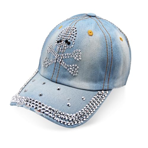 Glamexx24 Jeans Baseball Cap Unisex mit Strasssteinen Basecap mit Verstellbarer Schnalle Sonnen Kappe für Wandern und Sport von Glamexx24
