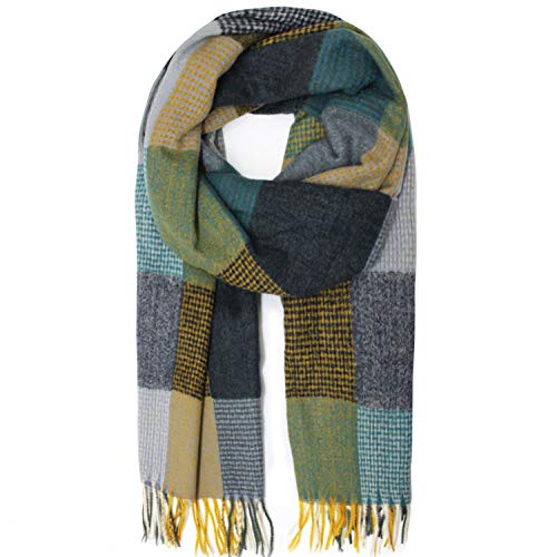 Glamexx24 Karierte Strickschal XXL Damen lang Kuschelige warme Schal mehrer farben Fransen Poncho Schal Oversized Deckenschal von Glamexx24