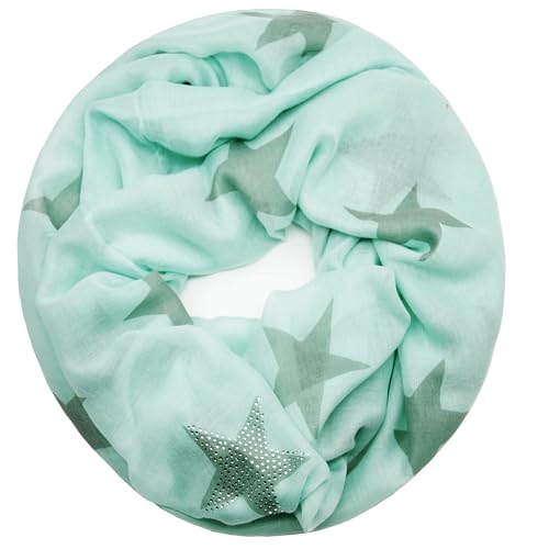 Glamexx24 Loop schal leichter Langschal Sterne Muster Schlauchschal Strass Tuch Viele Farben SC20170401, A1 Hell Green, Einheitsgröße von Glamexx24