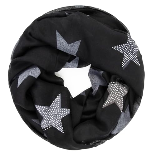 Glamexx24 Loop schal leichter Langschal Sterne Muster Schlauchschal Strass Tuch Viele Farben SC20170401, Schwarz, Einheitsgröße von Glamexx24