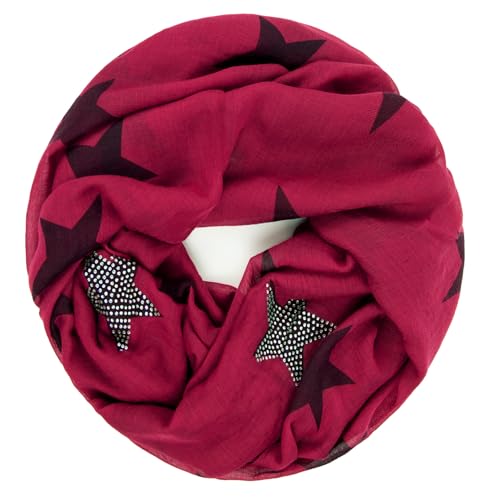 Glamexx24 Loop Schal mit Sternenmuster - Damen Leichter Langschal, Schlauchschal, Loopschal Tuch in vielen Farben SC20170401, Dunkelrot von Glamexx24