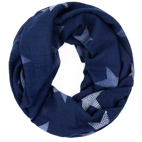 Glamexx24 Loop schal leichter Langschal Sterne Muster Schlauchschal Strass Tuch Viele Farben SC20170401, Blaujeans, Einheitsgröße von Glamexx24