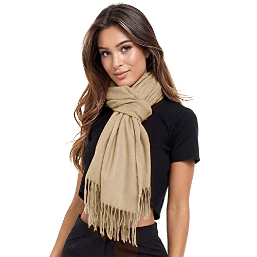 Glamexx24 Schal Damen Winterschal Gefühl Langer Schal mit Fransen Baumwolle Warm Herbst Winter Unifarben Deckenschal und Tücher 200 x 74 cm von Glamexx24