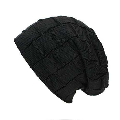 Glamxx24 warme klassische Slouch Unisex Long Strick Beanie Mütze mit Stern Muster oder UniFarbe Teddyfleece und Innenfutter, 1a8 Schwart, Einheitsgröße von Glamexx24