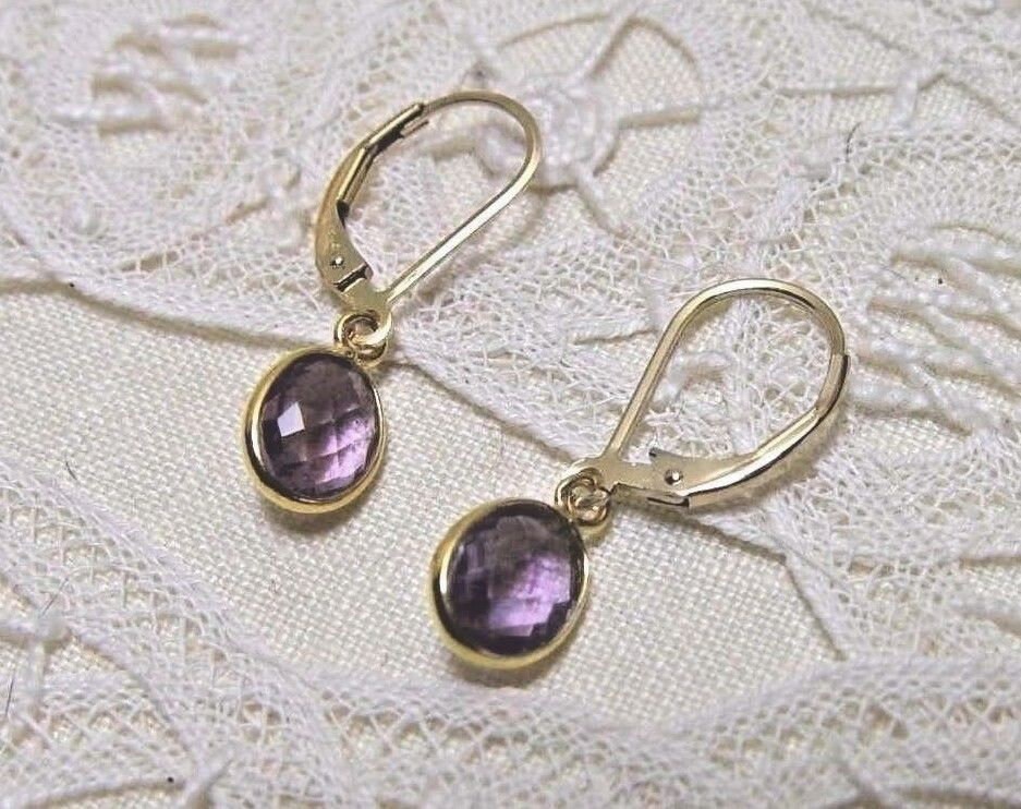 Amethyst Hängeohrringe 24 Karat Gold Vermeil, Vintage Design von Glamgemtastic