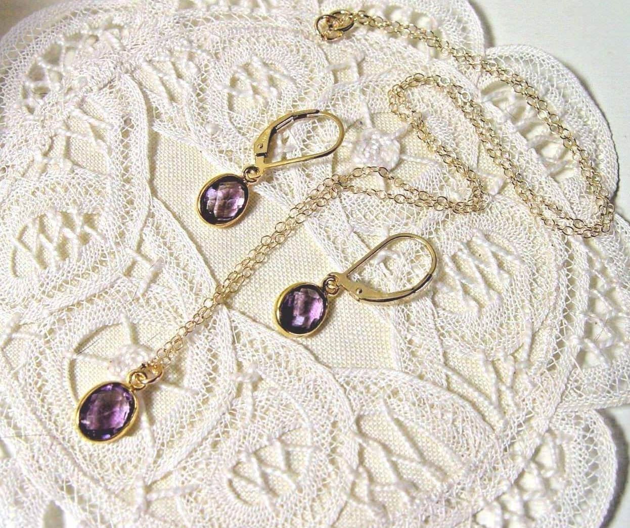 Amethyst Halskette Und Ohrringe, 24K Gold Vermeil, 14K Fill von Glamgemtastic