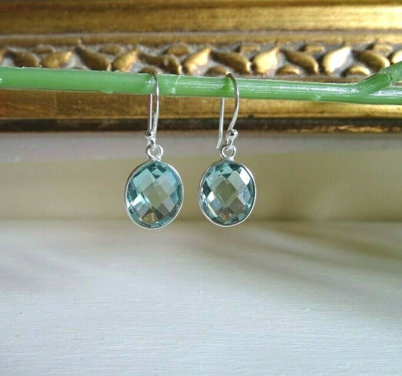 Aquamarin Quarz Sterlingsilber Ohrringe Lünette Tropfen Ohrringe von Glamgemtastic
