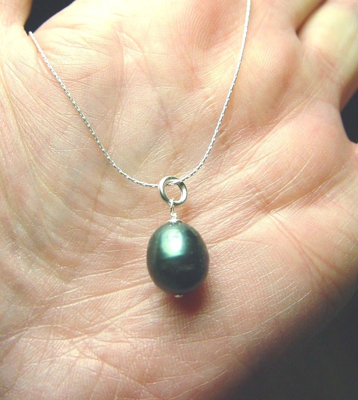 Blau Schwarz Süßwasser-Perlen-Anhänger Sterling Silber Halskette, Perlenkette von Glamgemtastic