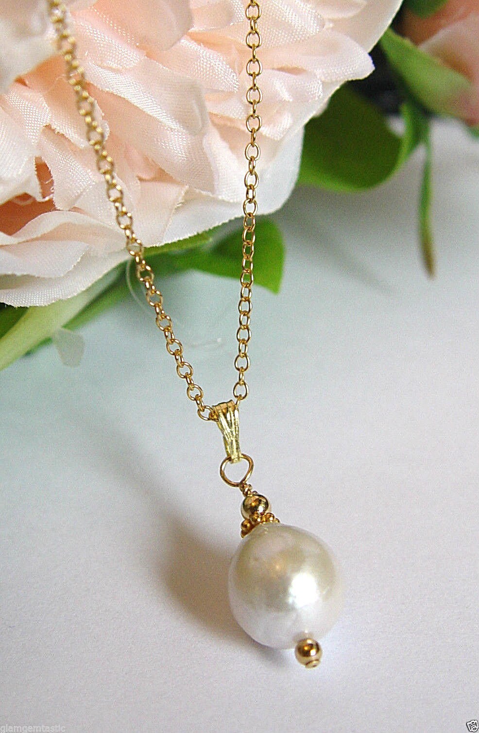 Edison Perle Anhänger 14K Gold Filled Kette, Brautschmuck von Glamgemtastic