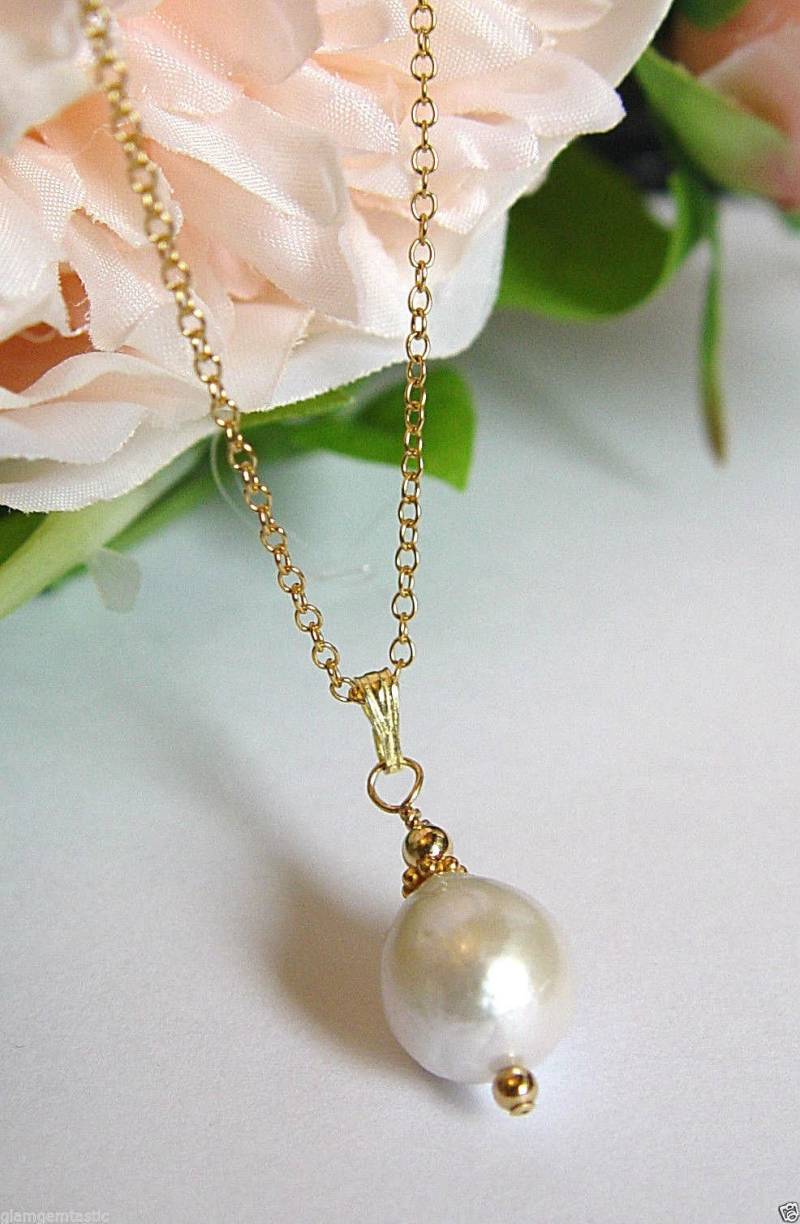 Edison Perle Anhänger 14K Gold Filled Kette, Brautschmuck von Glamgemtastic