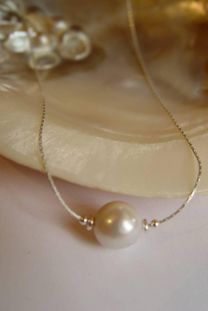 Edison Perlenkette 10 Mm Weiße Süsswasserperle, Sterling Silber von Glamgemtastic