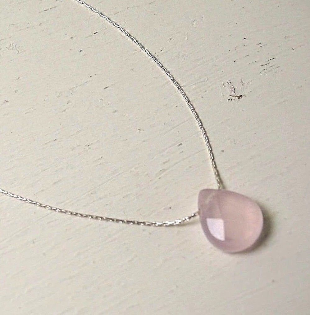 Facettierte Rosa Chalcedon Anhänger Halskette Sterling Silber Perlenkette von Glamgemtastic