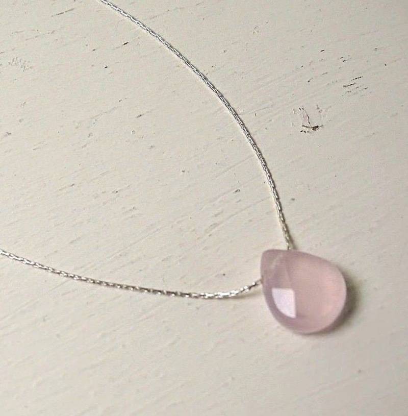 Facettierte Rosa Chalcedon Anhänger Halskette Sterling Silber Perlenkette von Glamgemtastic
