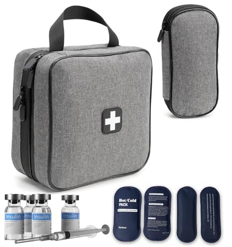 Glamgen Große Insulinkühler-Reisetasche mit 4 wiederverwendbaren Eisgel-Packungen für Diabetiker, Insulinkühler, EpiPen-Organizer-Tasche mit praktischer Medizin Kühltasche für Epi-Stift von Glamgen
