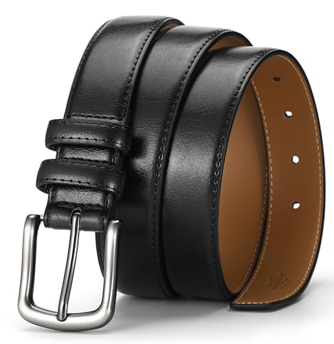 Glamicci GLMC 611 Echtledergürtel, 3 cm, Schnalle mit einer Zinke, klassisch und modisch, Profilgürtel für Anzüge, Arbeit, Business, Jeans und Freizeit, ohne Box, Schwarz , 29-32”Waist(105cm) von Glamicci