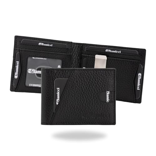 Glamicci Geldklammer Geldbörse für Herren | Schlanke Brieftasche für Herren & RFID-blockierendes Kartenetui aus Leder | Minimalistische Geldbörse für Herren (RGTW1PRNT), Kf-Schwarz, Free Size, von Glamicci